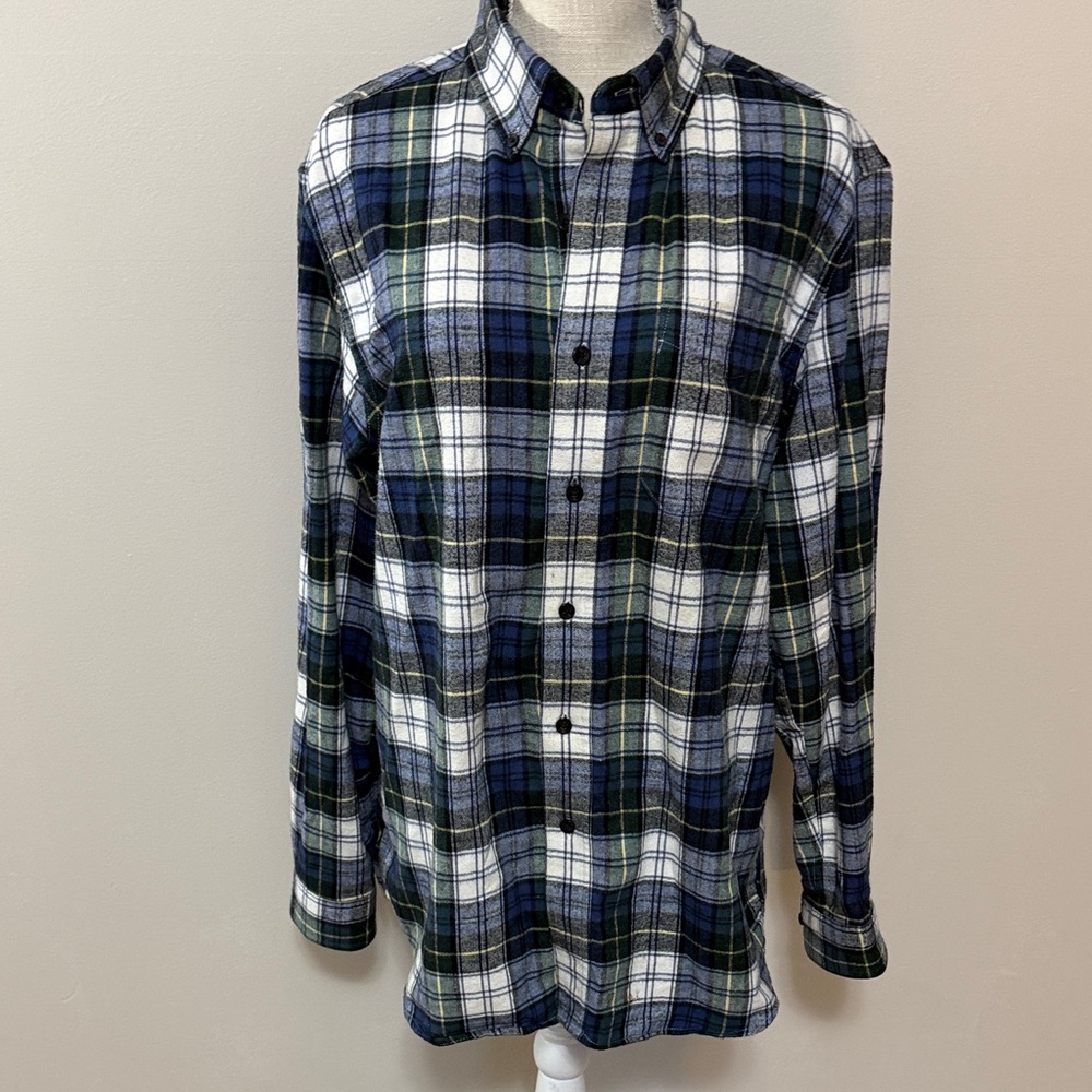 L.L. Bean Blue, Green & White Plaid Button-Down Shirt
